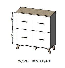 Komoda LOTTA 110 4D biały+ dąb sonoma Komoda LOTTA 110 4D biały+ dąb sonoma