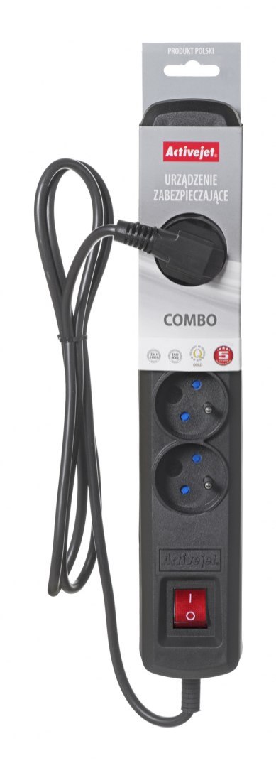 Listwa przeciwprzepięciowa Activejet 5gn/1,5m/cz (10A; 2300W) 1,5m; kolor czarny Listwa przeciwprzepięciowa Activejet 5gn/1,5m/cz (10A; 2300W) 1,5m; kolor czarny
