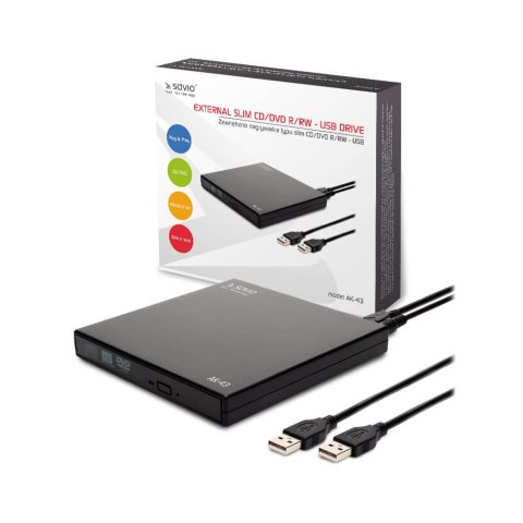 SAVIO NAGRYWARKA ZEWNĘTRZNA TYPU SLIM CD/DVD R/RW - USB 2.0 AK-43 SAVIO NAGRYWARKA ZEWNĘTRZNA TYPU SLIM CD/DVD R/RW - USB 2.0 AK-43