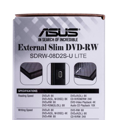 DVD-REC ASUS SDRW-08D2S-U LITE USB SLIM CZARNY BOX DVD-REC ASUS SDRW-08D2S-U LITE USB SLIM CZARNY BOX