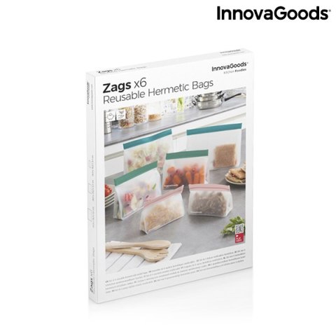 Zestaw Hermetycznych Torebek Wielokrotnego Użytku Zags InnovaGoods 6 Sztuk Zestaw Hermetycznych Torebek Wielokrotnego Użytku Zags InnovaGoods 6 Sztuk