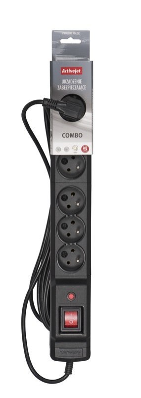 Listwa przeciwprzepięciowa Activejet COMBO 6gn/3m/cz (10A; 2300W) 3m; kolor czarny Listwa przeciwprzepięciowa Activejet COMBO 6gn/3m/cz (10A; 2300W) 3m; kolor czarny
