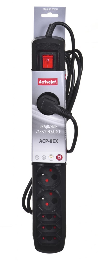 Listwa przeciwprzepięciowa Activejet APN-8g/3m-BK (3 x Typ C, 5 x UTE; 10 A; 3m; kolor czarny) Listwa przeciwprzepięciowa Activejet APN-8g/3m-BK (3 x Typ C, 5 x UTE; 10 A; 3m; kolor czarny)