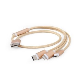 Kabel USB 3w1 do ładowania/1m/złoty