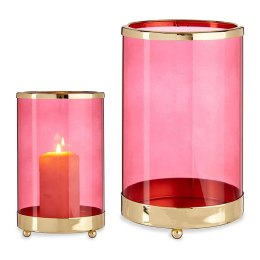 Świeczniki Różowy Złoty Cylinder Metal Szkło (12,2 x 19,5 x 12,2 cm)