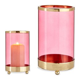 Świeczniki Różowy Złoty Cylinder 9,7 x 16,5 x 9,7 cm Metal Szkło