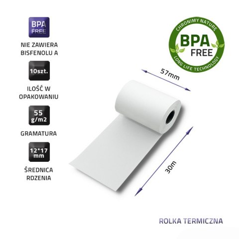 QOLTEC ROLKA TERMICZNA 57X30 | 55G/M2 | 10SZT | BPA FREE QOLTEC ROLKA TERMICZNA 57X30 | 55G/M2 | 10SZT | BPA FREE