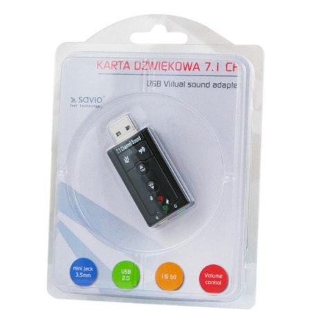 Karta dźwiękowe SAVIO ak-01 (Zewnętrzna; USB 2.0) Karta dźwiękowe SAVIO ak-01 (Zewnętrzna; USB 2.0)
