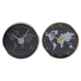 Zegar Ścienny DKD Home Decor Czarny Złoty Srebrzysty Aluminium Szkło Mapa Świata 30 x 4,3 x 30 cm (2 Sztuk)