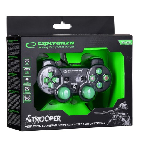 Gamepad kontroler Esperanza TROOPER EGG107G (PC, PS3; kolor czarno-zielony) Gamepad kontroler Esperanza TROOPER EGG107G (PC, PS3; kolor czarno-zielony)