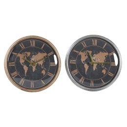 Zegar Ścienny DKD Home Decor 46 x 6,5 x 46 cm Szkło Srebrzysty Czarny Złoty Brązowy Żelazo Mapa Świata (2 Sztuk)