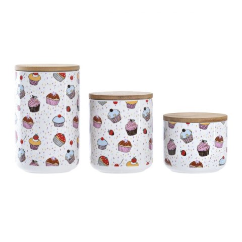 3 pojemniki masy DKD Home Decor Naturalny Biały Wielokolorowy Bambus Kamionka 10 x 10 x 17 cm Cupcake 3 pojemniki masy DKD Home Decor Naturalny Biały Wielokolorowy Bambus Kamionka 10 x 10 x 17 cm Cupcake