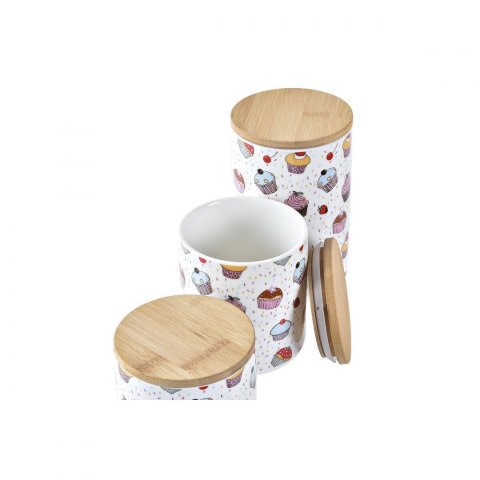 3 pojemniki masy DKD Home Decor Naturalny Biały Wielokolorowy Bambus Kamionka 10 x 10 x 17 cm Cupcake 3 pojemniki masy DKD Home Decor Naturalny Biały Wielokolorowy Bambus Kamionka 10 x 10 x 17 cm Cupcake